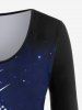 T-shirt Ombré Sapin de Noël et Galaxie Imprimés de Grande Taille à Paillettes - Bleu profond 3X