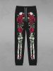 Pantalon de Survêtement avec Cordon de Serrage à Imprimé Squelette et Fleurs Style Gothique pour Hommes - Noir M