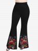 Plus Size Rose Flowers Star Sparkling Sequin Glitter 3D Print Flare Disco Pants -  