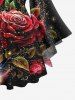Plus Size Rose Flowers Star Glitter Sparkling Sequin 3D Print Lattice Crisscross Flare Sleeve Top -  