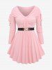 Haut Couverture Brillant Côtelé Bouclé en Couleur Unie Grande Taille avec Ceinture - Rose clair L | US 12