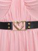Plus Size Cinched Turndown Collar Ribbed Textuerd Ruched Top With Heart Buckle Belt -  