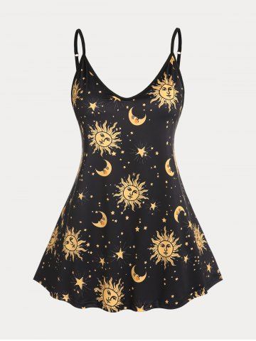 Plus Size Sun Moon Star Print Cami Top (Adjustable Shoulder Strap)