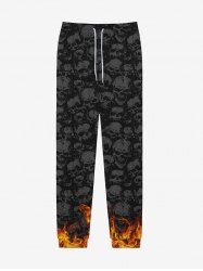 Pantalon de Survêtement Déchiré Gothique Imprimé Crâne Flamme avec Poche à Cordon de Serrage pour Homme - Noir 2XL