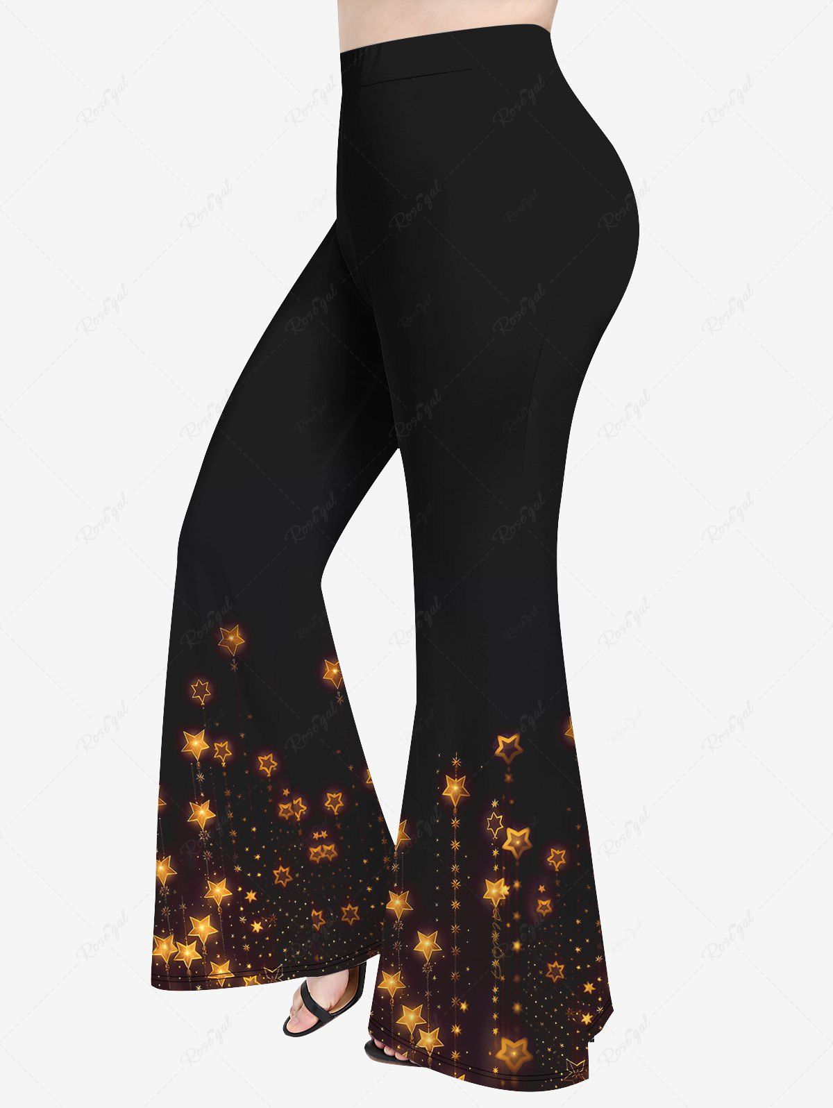Best Plus Size Glitter Sparkling Christmas Light Stars Tassel Print Pull On Flare Pants  