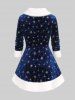 Lace Up Fur Trim Silver Stamping Velvet Coat and 3D Star Glitter Ripped Printed Skinny Leggings Plus Size Outfit -  