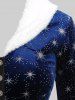 Lace Up Fur Trim Silver Stamping Velvet Coat and 3D Star Glitter Ripped Printed Skinny Leggings Plus Size Outfit -  