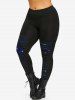 Lace Up Fur Trim Silver Stamping Velvet Coat and 3D Star Glitter Ripped Printed Skinny Leggings Plus Size Outfit -  