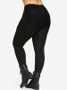 Lace Up Fur Trim Silver Stamping Velvet Coat and 3D Star Glitter Ripped Printed Skinny Leggings Plus Size Outfit -  