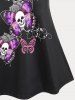 Plus Size Colorful Rose Flower Skulls Butterfly Print Cami Top (Adjustable Shoulder Strap) -  