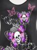 Plus Size Colorful Rose Flower Skulls Butterfly Print Cami Top (Adjustable Shoulder Strap) -  