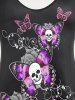 Plus Size Colorful Rose Flower Skulls Butterfly Print Cami Top (Adjustable Shoulder Strap) -  