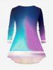 Plus Size Colorful Cat Christmas Tree Stars Snowflake Print Ombre Long Sleeves T-shirt -  