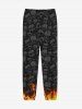 Gothic Distressed Skulls Fire Flame Print Pocket Drawstring Sweatpants For Men -  