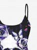 Distressed Rose Flower Butterfly Skull Printed Padded Boyleg Tankini Swimsuit (Adjustable Shoulder Strap) -  