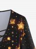 Plus Size Flare Sleeves Glitter Sparkling Christmas Light Stars Tassel Print Lattice Top -  