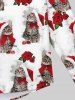 Chemise Gothique Rose Chat et Chapeau de Noël Imprimés à Manches Longues avec Nœud Papillon pour Homme - Blanc M