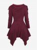 Plus Size Buckle Grommets PU Leather Stripe Ruched Cinched Shoulder Surplice Asymmetrical Marled T-shirt -  