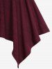 Plus Size Buckle Grommets PU Leather Stripe Ruched Cinched Shoulder Surplice Asymmetrical Marled T-shirt -  