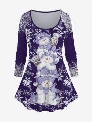 Plus Size Christmas Snowman Snowflake Sparkling Sequin Glitter 3D Print T-shirt -  