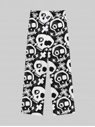 Gothic Skulls Cross Print Drawstring Wide Leg Sweatpants For Men -  