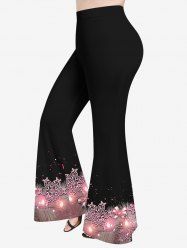 Pantalon Evasé 3D Fleuri Imprimé avec Nœud Papillon de Noël de Grande Taille à Paillettes - Rose clair M