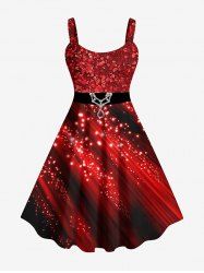 Plus Size Christmas Sparkling Sequin Glitter Gem Buckle 3D Print Tank Party Dress -  