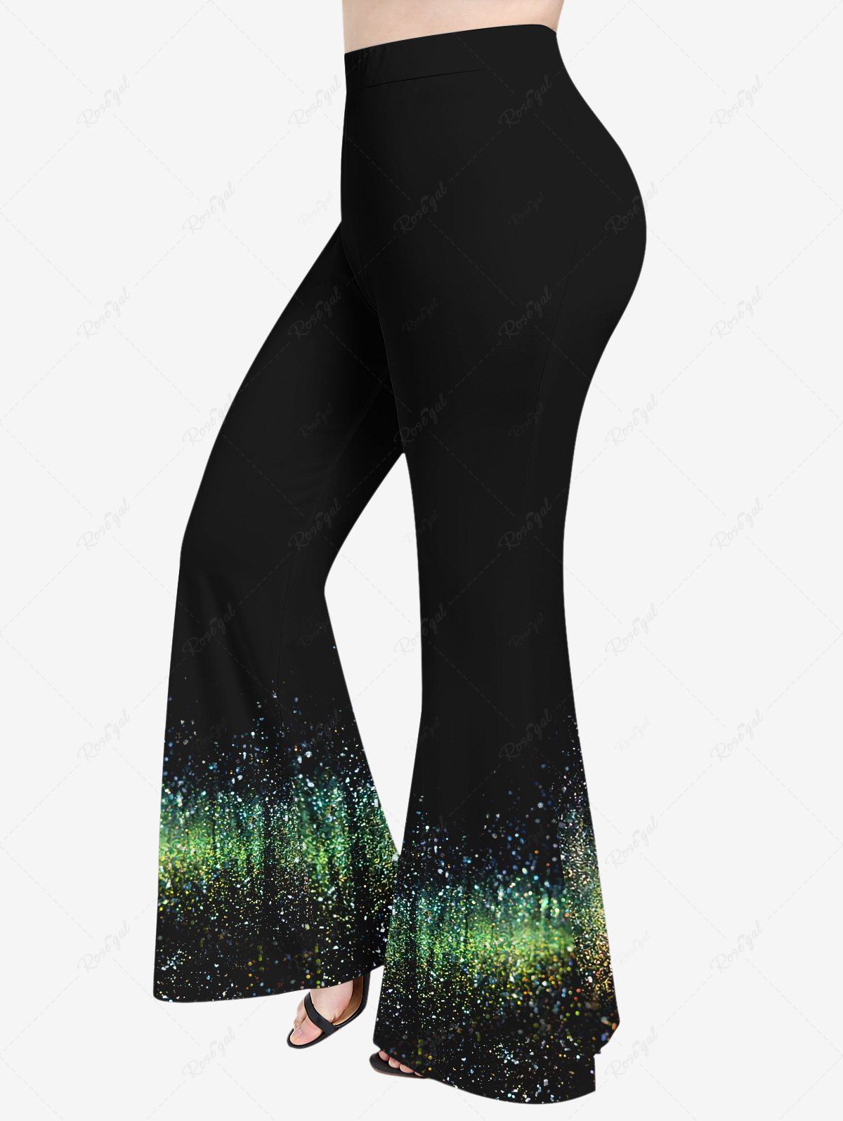 Pantalon Evasé 3D Pailleté Imprimé de Grande Taille Noir 4X