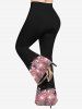 Pantalon Evasé 3D Fleuri Imprimé avec Nœud Papillon de Noël de Grande Taille à Paillettes - Rose clair M
