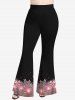 Pantalon Evasé 3D Fleuri Imprimé avec Nœud Papillon de Noël de Grande Taille à Paillettes - Rose clair 6X