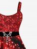 Plus Size Christmas Sparkling Sequin Glitter Gem Buckle 3D Print Tank Party Dress -  