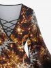 T-shirt Ballon de Noël Brillant Ombré Flocon de Neige Imprimé de Grande Taille à Manches Evasées - Café profond XS