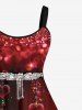 Plus Size 3D Glitter Sparkling Rhinestone Tassel Heart Print Ombre A Line Valentines Tank Party Dress -  
