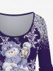 Plus Size Christmas Snowman Snowflake Sparkling Sequin Glitter 3D Print T-shirt - Concorde 2X