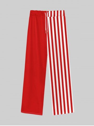 Gothic Two Tone Stripe Print Wide Leg Drawstring Sweatpants For Men - RED - 2XL