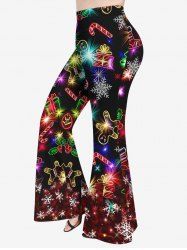 Plus Size Glitter Sparkling Christmas Tree Light Ball Snowflake Candy Gingerbread Print Pull On Ombre Disco Flare Pants -  