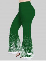 Pantalon Evasé Sapin de Noël et Flocon de Neige Imprimés de Grande Taille - Vert profond M