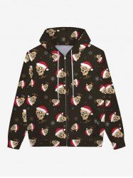 Gothic Christmas Hat Skulls Snowflake Print Zipper Pocket Drawstring Hoodie For Men -  