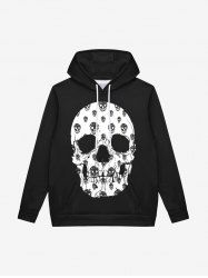 Gothic Skulls Print Pocket Drawstring Fleece Lining Pullover Long Sleeves Hoodie For Men -  