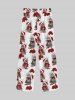 Gothic Christmas Hat Bowknot Cats Rose Flower Print Wide Leg Drawstring Sweatpants For Men -  