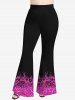 Plus Size Heart Flame Colorblock Sparkling Sequin Glitter 3D Print Flare Disco Pants -  