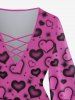 Plus Size Heart Sparkling Sequin Glitter 3D Print Lattice Crisscross Flare Sleeve Top -  