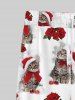 Gothic Christmas Hat Bowknot Cats Rose Flower Print Wide Leg Drawstring Sweatpants For Men -  