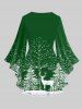 Plus Size Christmas Tree Snowflake Elk Print Flare Sleeves Lattice Top -  