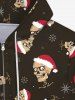 Gothic Christmas Hat Skulls Snowflake Print Zipper Pocket Drawstring Hoodie For Men -  