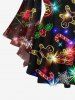 Plus Size Glitter Sparkling Christmas Tree Light Ball Bell Snowflake Candy Gingerbread Print Flare Sleeves Lattice Ombre Top -  