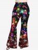 Plus Size Glitter Sparkling Christmas Tree Light Ball Snowflake Candy Gingerbread Print Pull On Ombre Disco Flare Pants -  