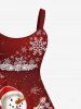 Robe Évasée Imprimée Élément de Noël Grande Taille - Rouge foncé 1X