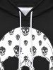 Gothic Skulls Print Pocket Drawstring Fleece Lining Pullover Long Sleeves Hoodie For Men -  