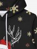 Gothic Christmas Hat Snowflake Elk Print Pocket Drawstring Pullover Fleece Lining Long Sleeves Hoodie For Men -  